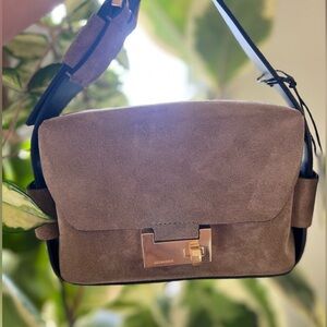 NWT All Saints 3 in 1 Suede brown leather Frankie Crossbody Bag + Dust Bag